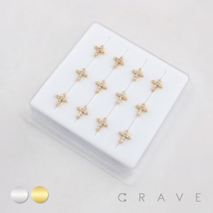 MULTI CZ CROSS CRUCIFIX  316L SURGICAL STEEL L-SHAPE NOSE RING BOX